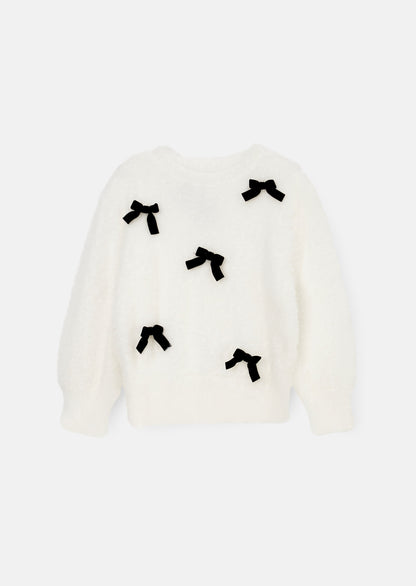 Mia Ivory Velvet Bow Fluffy Jumper