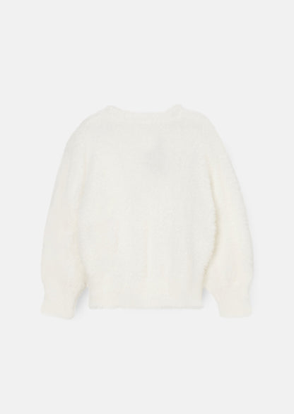 Mia Ivory Velvet Bow Fluffy Jumper