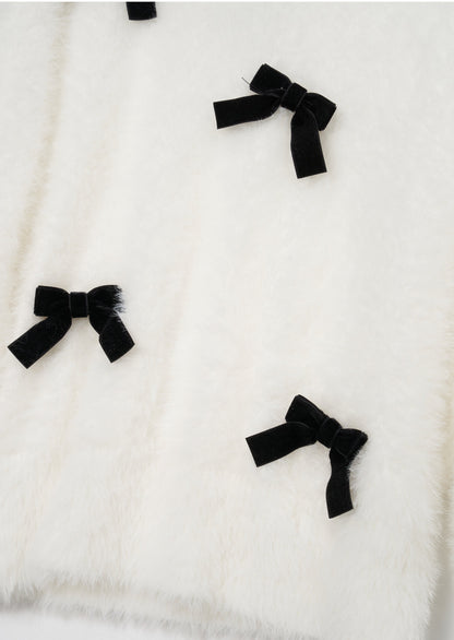 Mia Ivory Velvet Bow Fluffy Jumper