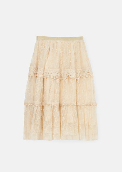 Anya Ivory Lace Mesh Midi Skirt