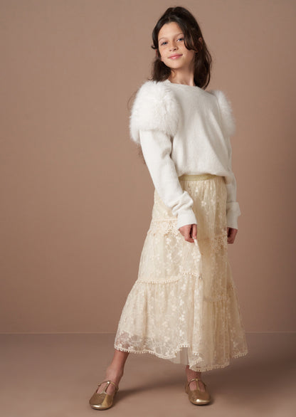 Anya Ivory Lace Mesh Midi Skirt