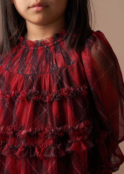 Juliana Red Tartan Mesh Dress