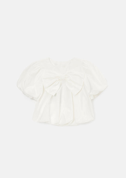 Nadia Ivory Bubble Hem Bow Top