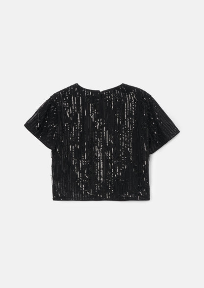 Sadie Black Tassel Sequin Top