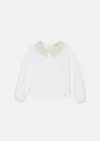 Opal Natural Jersey Top With Tweed Collar