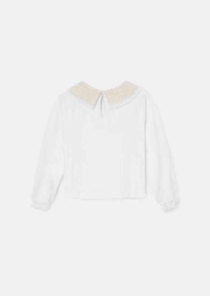 Opal Natural Jersey Top With Tweed Collar