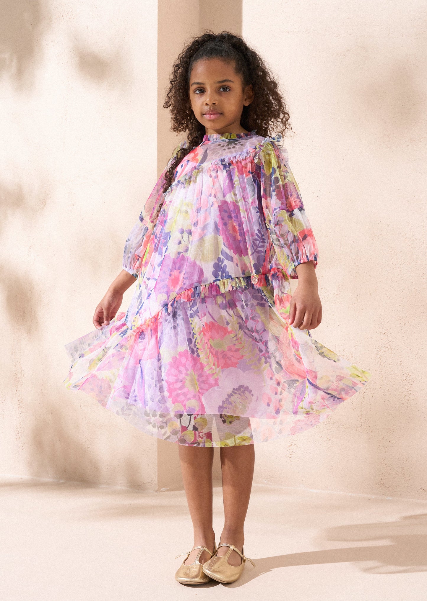 Beatrice Pink Print Mesh Dress