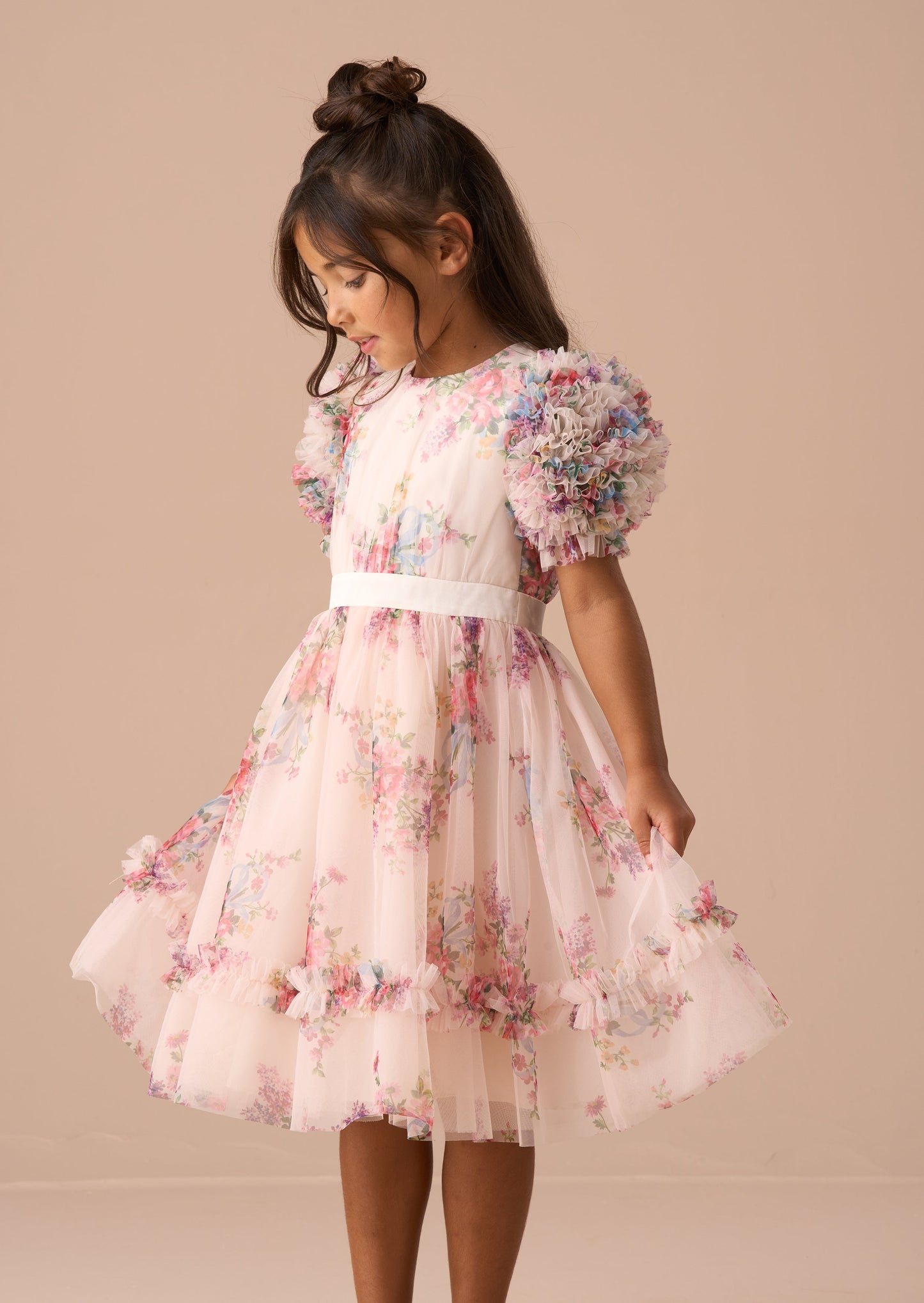 Florence Ivory Ruffle Sleeve Mesh Dress