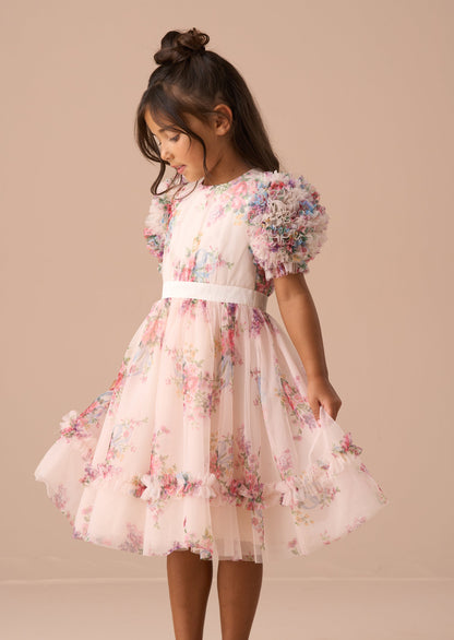 Florence Ivory Ruffle Sleeve Mesh Dress