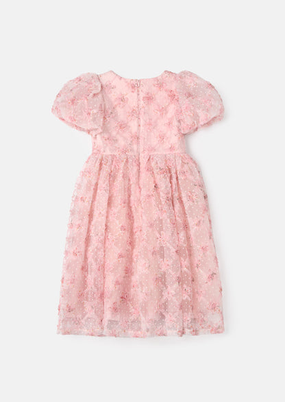 Francine Pink Embellished Puff Sleeve Dress