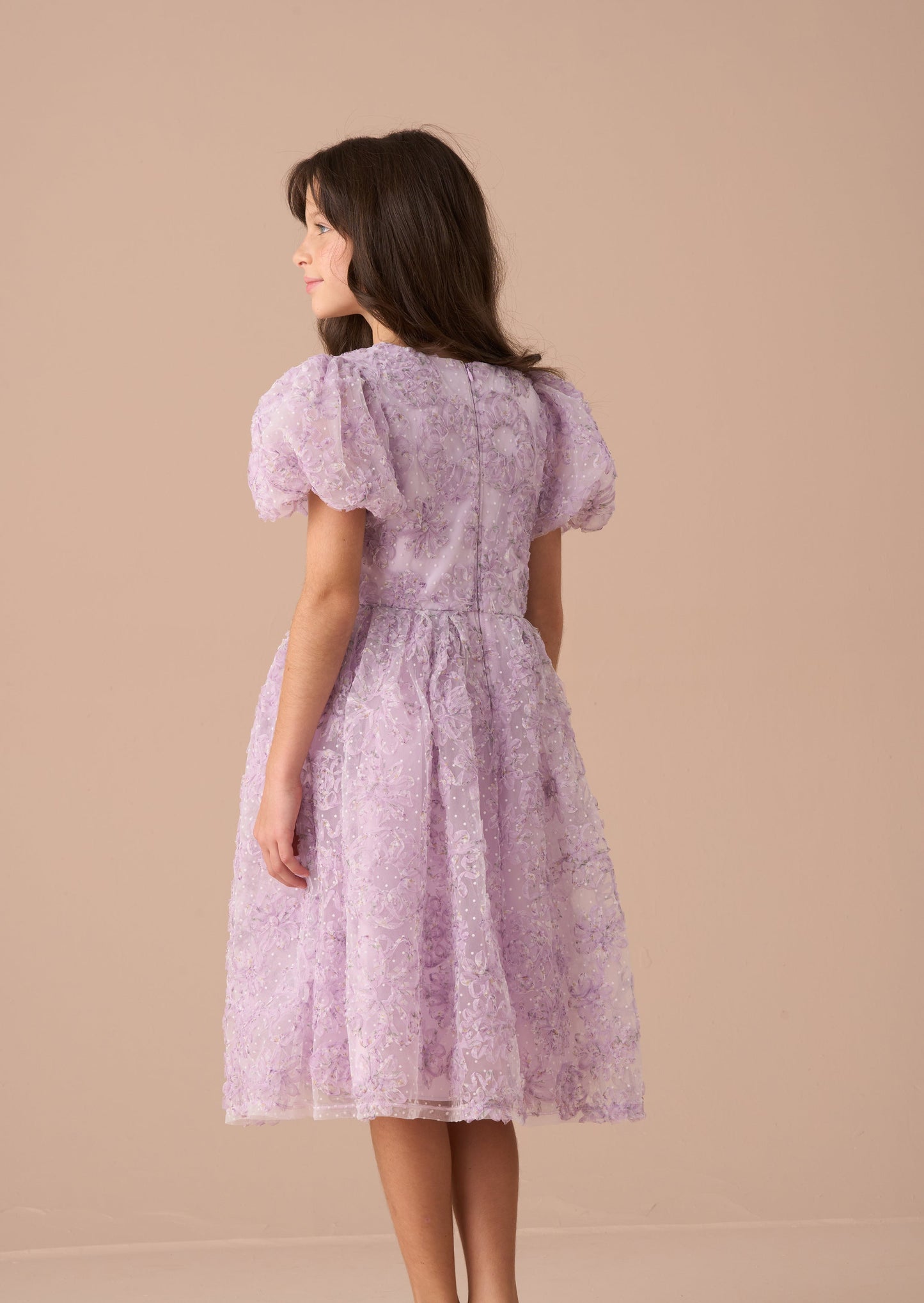 Ines Purple Embellished Puff Sleeve Dress