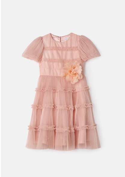 Clara Pink Pleated Mesh Corsage Dress