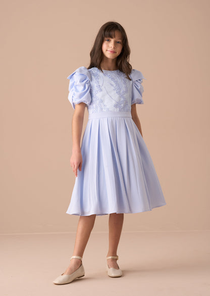 Coralie Blue Embroidered Bodice Dress