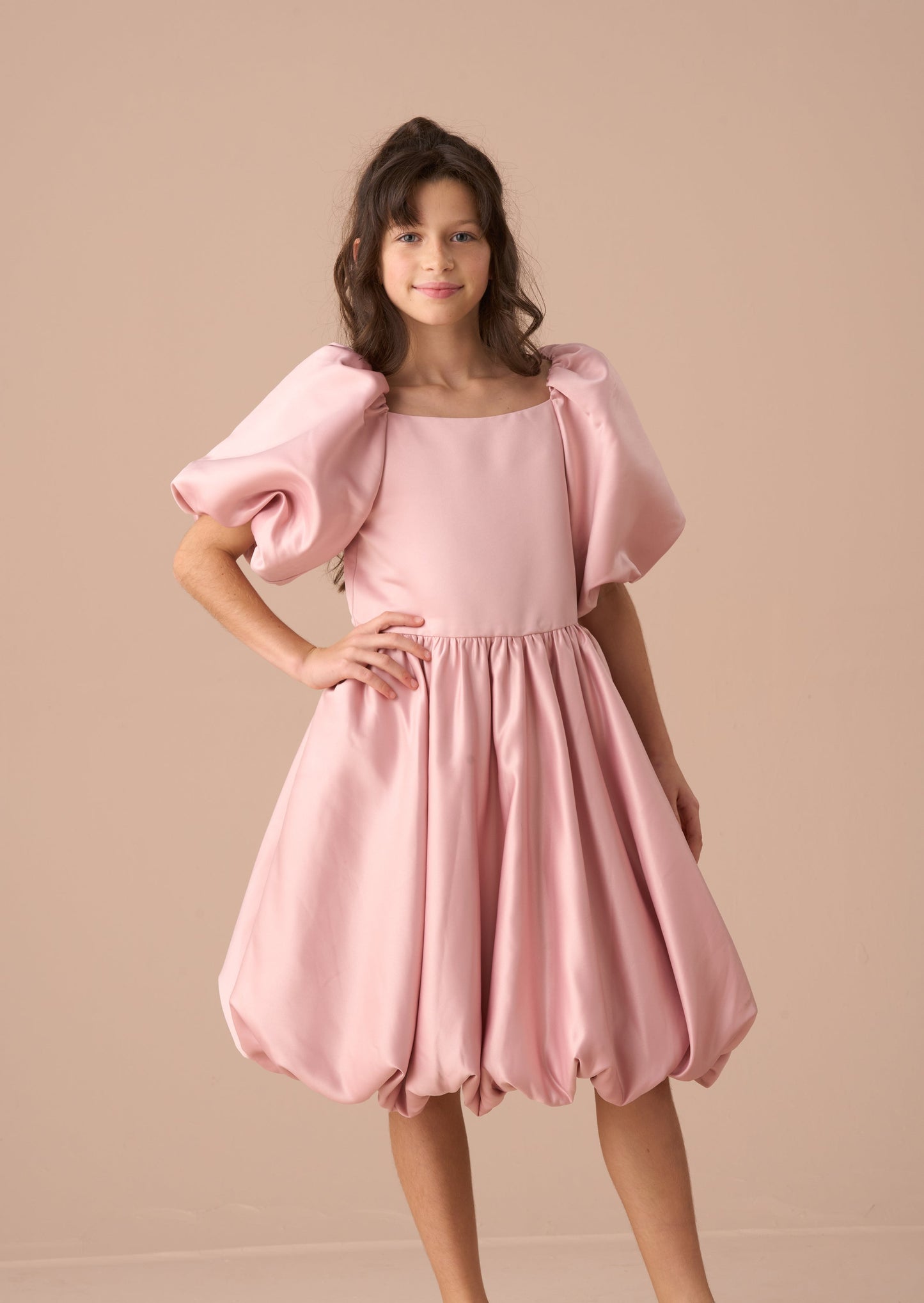 Elle Pink Bubble Hem Satin Dress