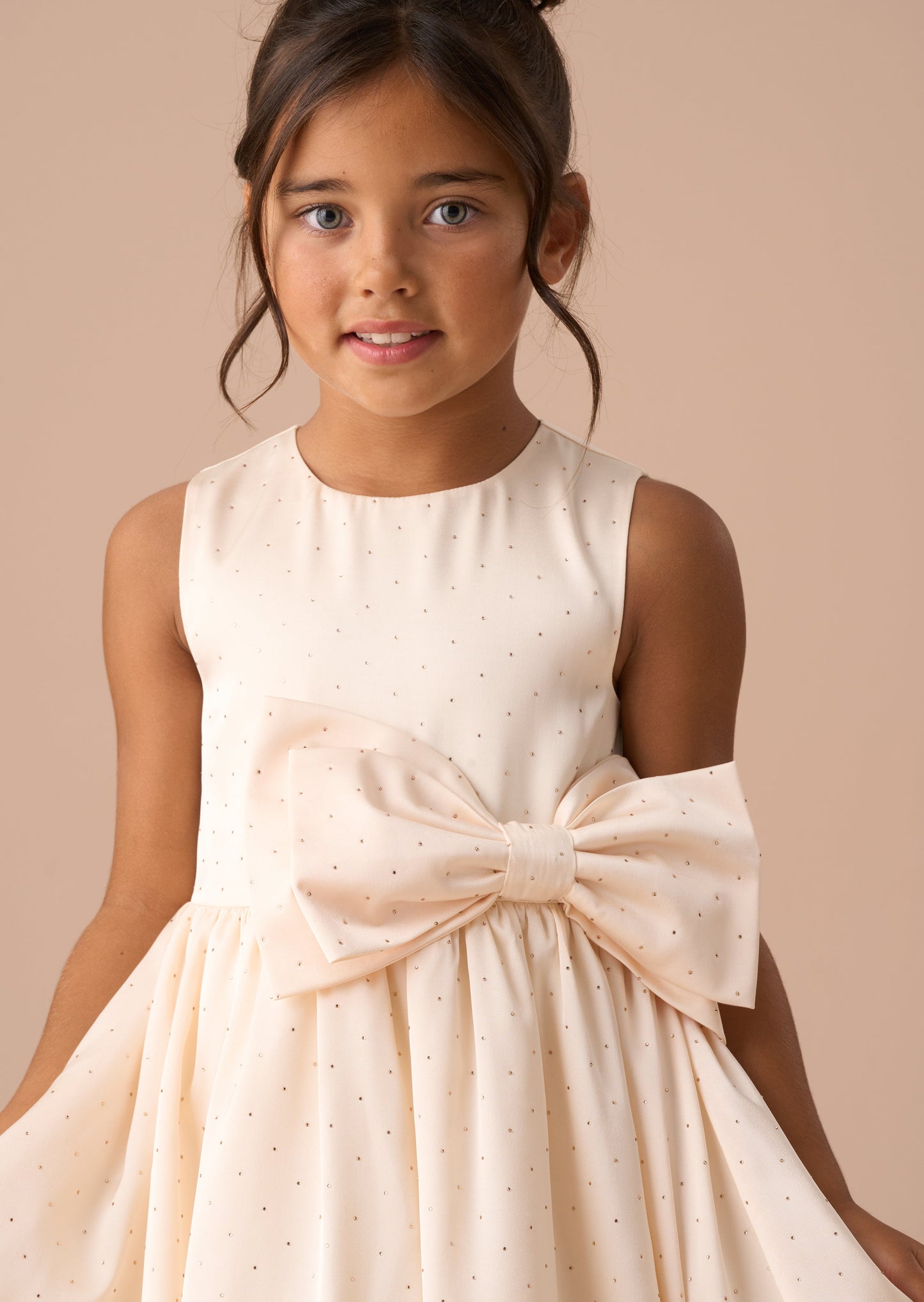 Sophie Cream Diamonte Bow Dress