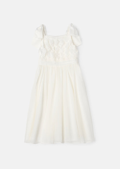 Lara Ivory Bow Shoulder Georgette Dress