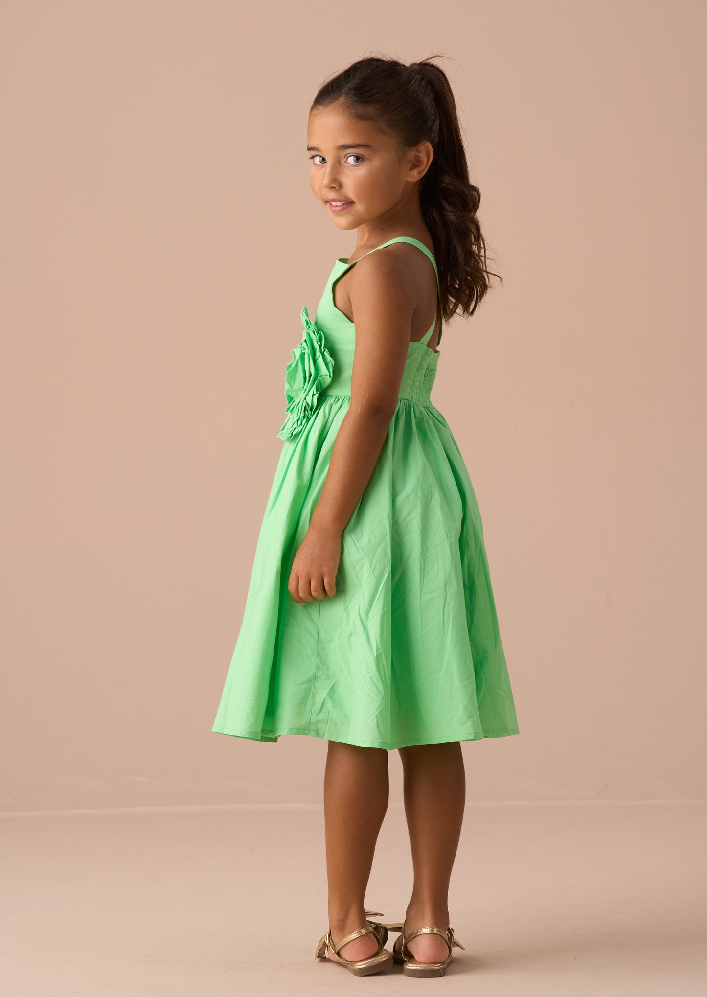 Alegra Green Corsage Scallop Dress