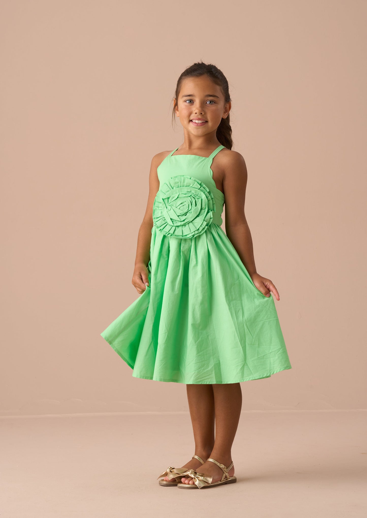 Alegra Green Corsage Scallop Dress