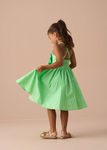 Alegra Green Corsage Scallop Dress