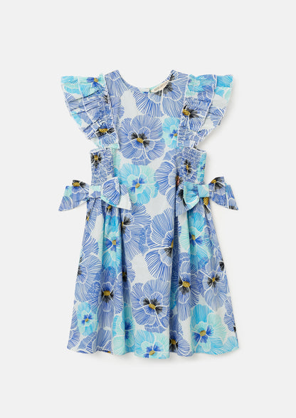 Alessandra Blue Side Bow Shirred Panel Dress
