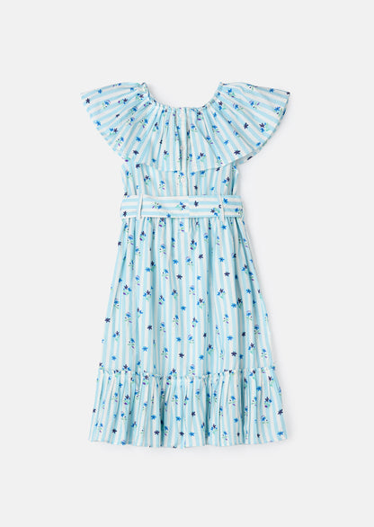 Flori Blue Pleated Collar Dress