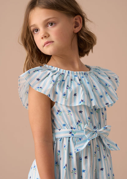 Flori Blue Pleated Collar Dress