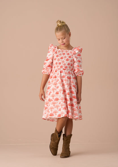 Lola Pink Ruffle Shoulder Print Dress