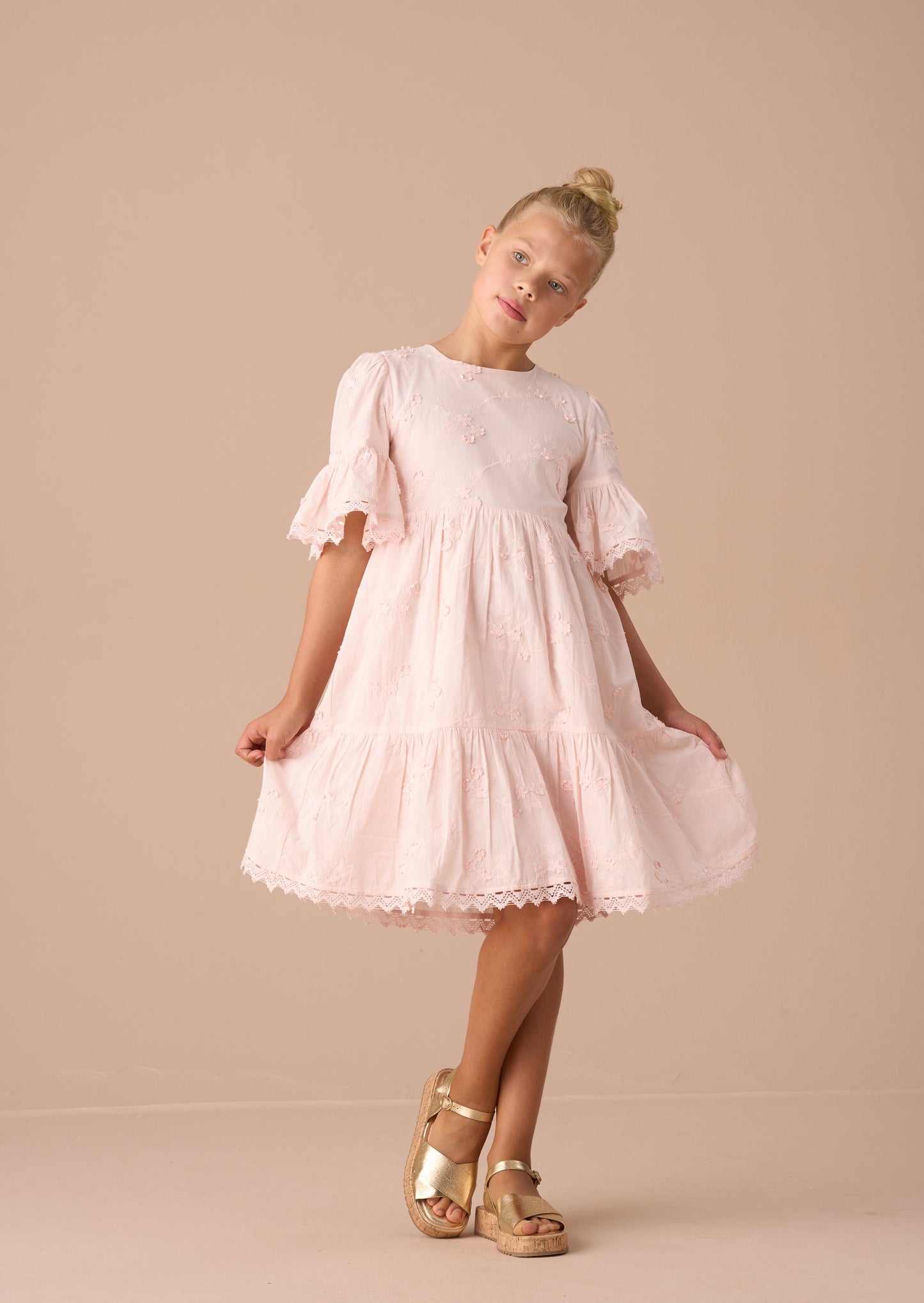 Natalia Pink Textured Floral Dress