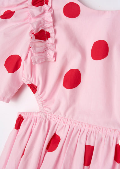 Amara Pink Spot Puff Sleeve Dress
