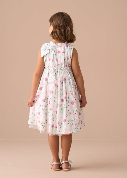 Giana White Bow Shoulder Print Dress
