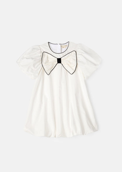 Nadia White Bubble Hem Bow Dress