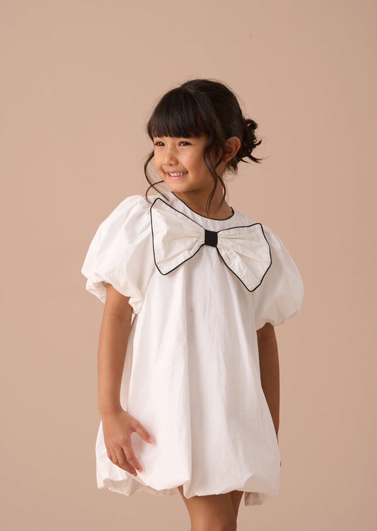 Nadia White Bubble Hem Bow Dress