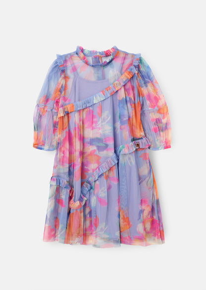 Beatrice Purple Mesh Asymmetric Frill Dress