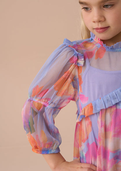 Beatrice Purple Mesh Asymmetric Frill Dress