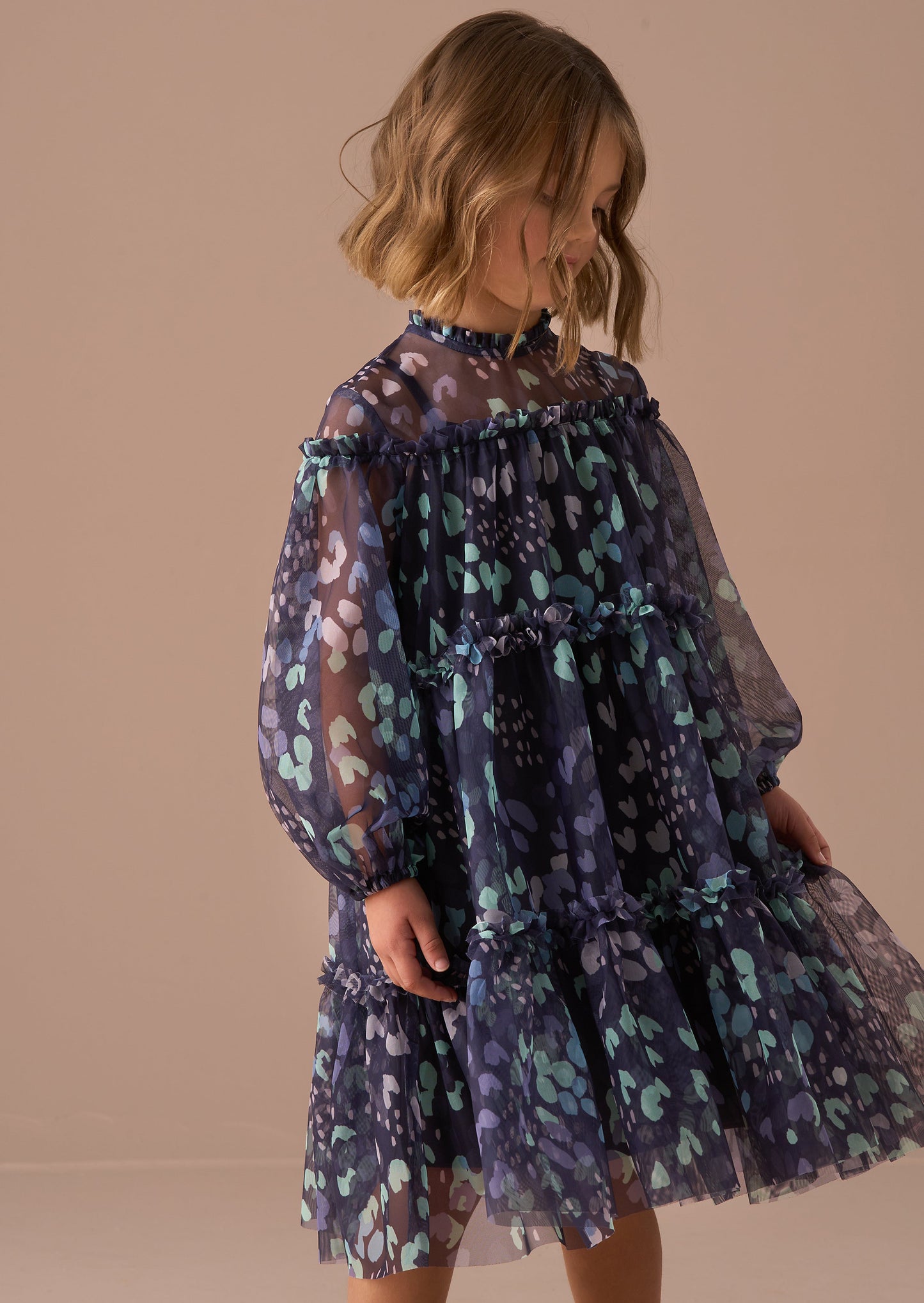 Cara Navy Printed Swing Mesh Dress