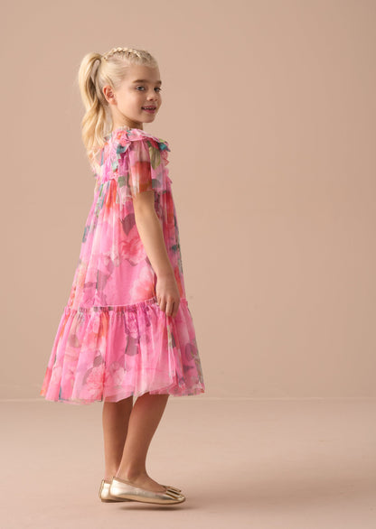 Rosa Pink Printed Tulle Dress