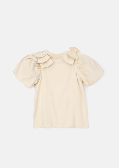 Flossie Ivory Bow Shoulder Puff Sleeve Top