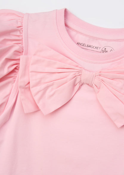 Eleri Pink Bow Puff Sleeve Top