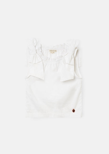 Laurel White Bow Shoulder Woven Top