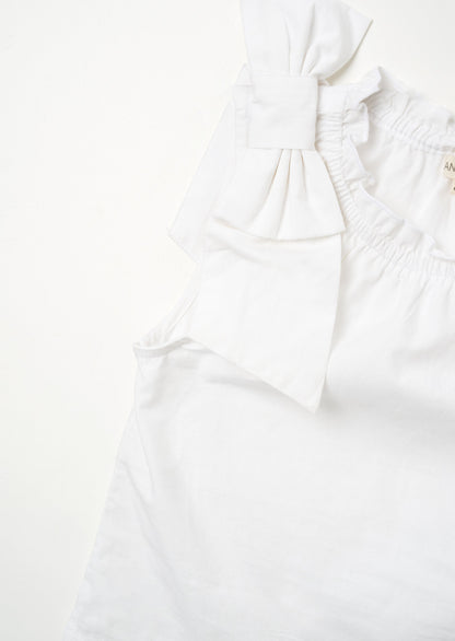 Laurel White Bow Shoulder Woven Top