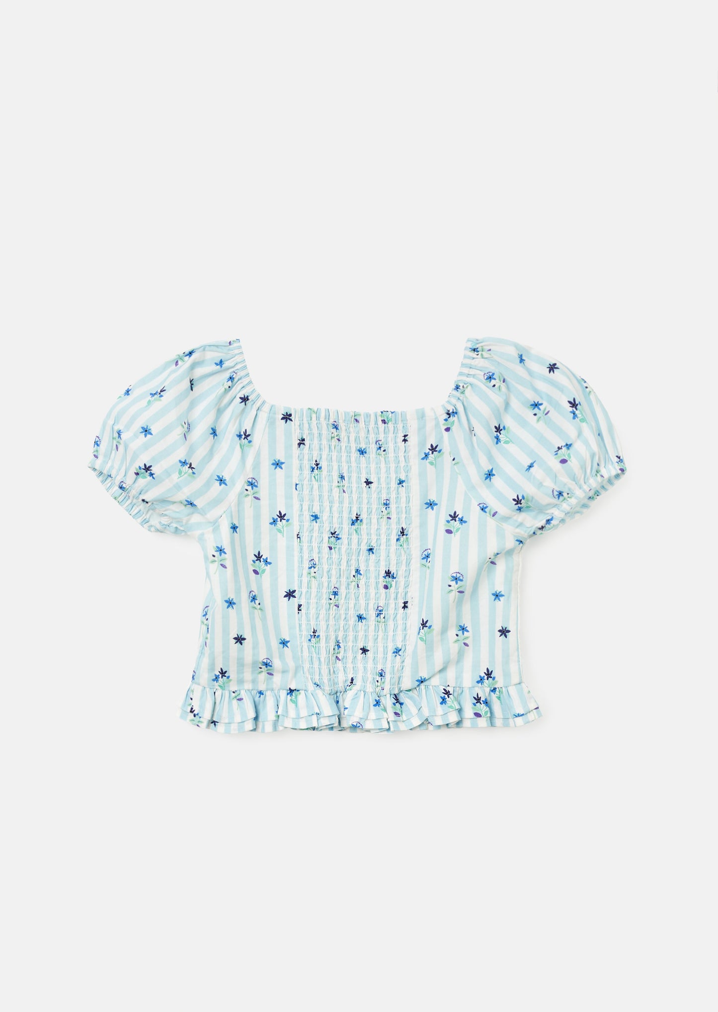 Pia Blue Print Shirred Top