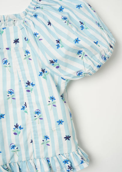 Pia Blue Print Shirred Top