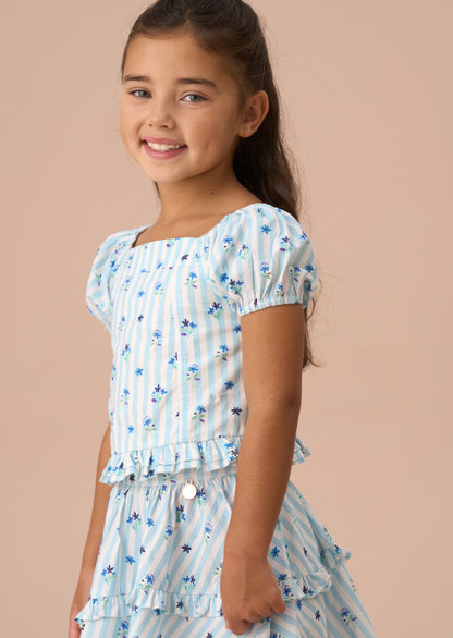Pia Blue Print Shirred Top