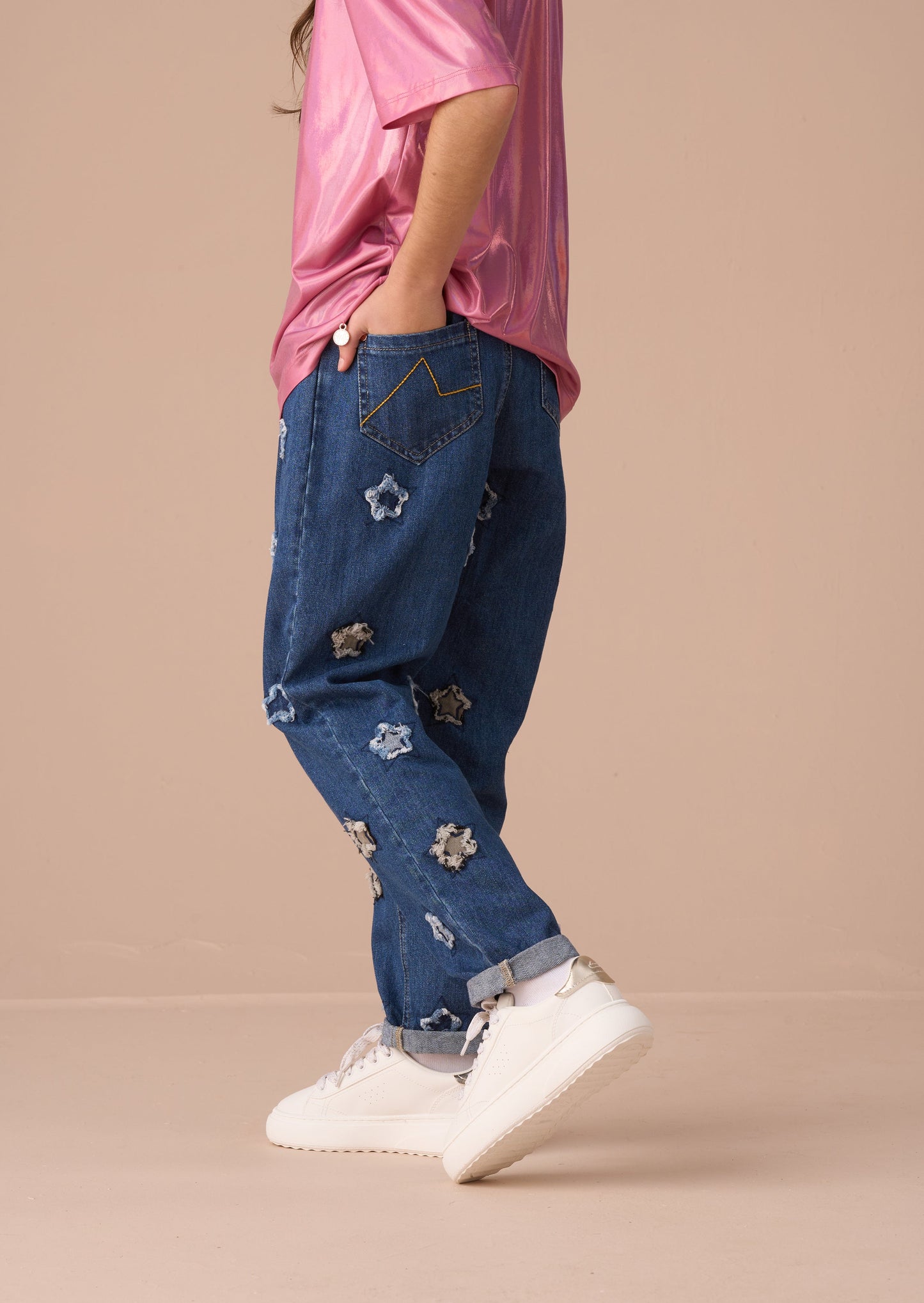 Mollie Blue Star Applique Barrel Fit Jean