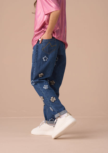 Mollie Blue Star Applique Barrel Fit Jean
