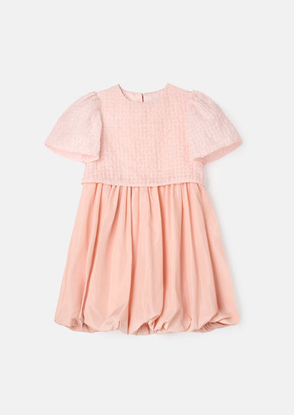 Ottilie Pink Bubble Hem Angel Sleeve Dress