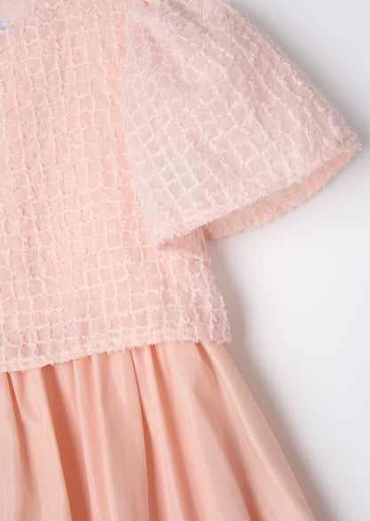 Ottilie Pink Bubble Hem Angel Sleeve Dress