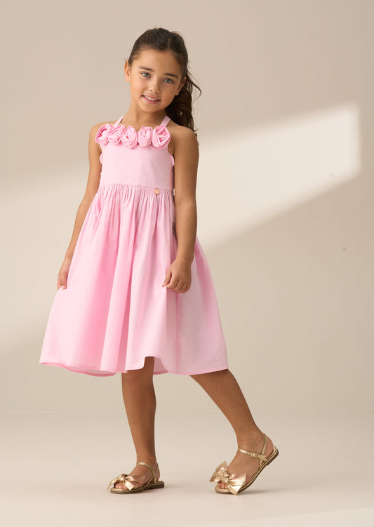Allegra Pink Corsage Shirred Dress