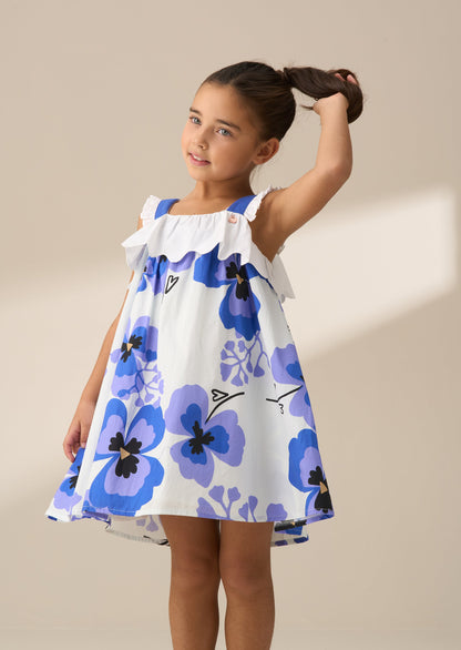 Leonie Blue Pansy Print Dress