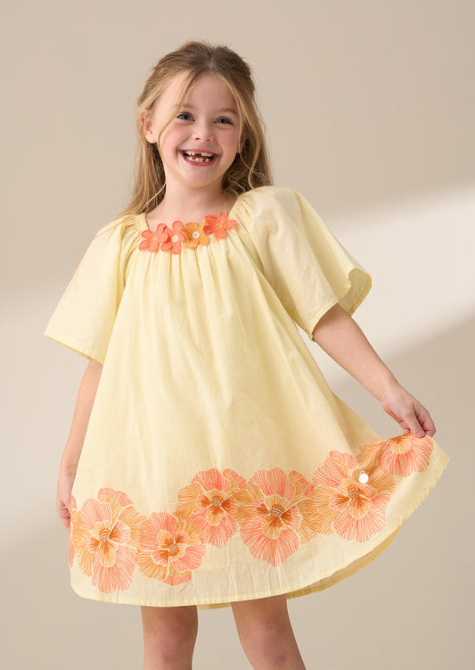Coletta Yellow Embroidered Swing Dress